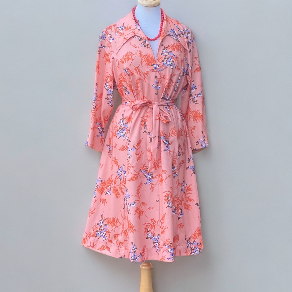 Vintage Handmade Sherbet Orange Floral Dress|plus size - Picture 1 of 11
